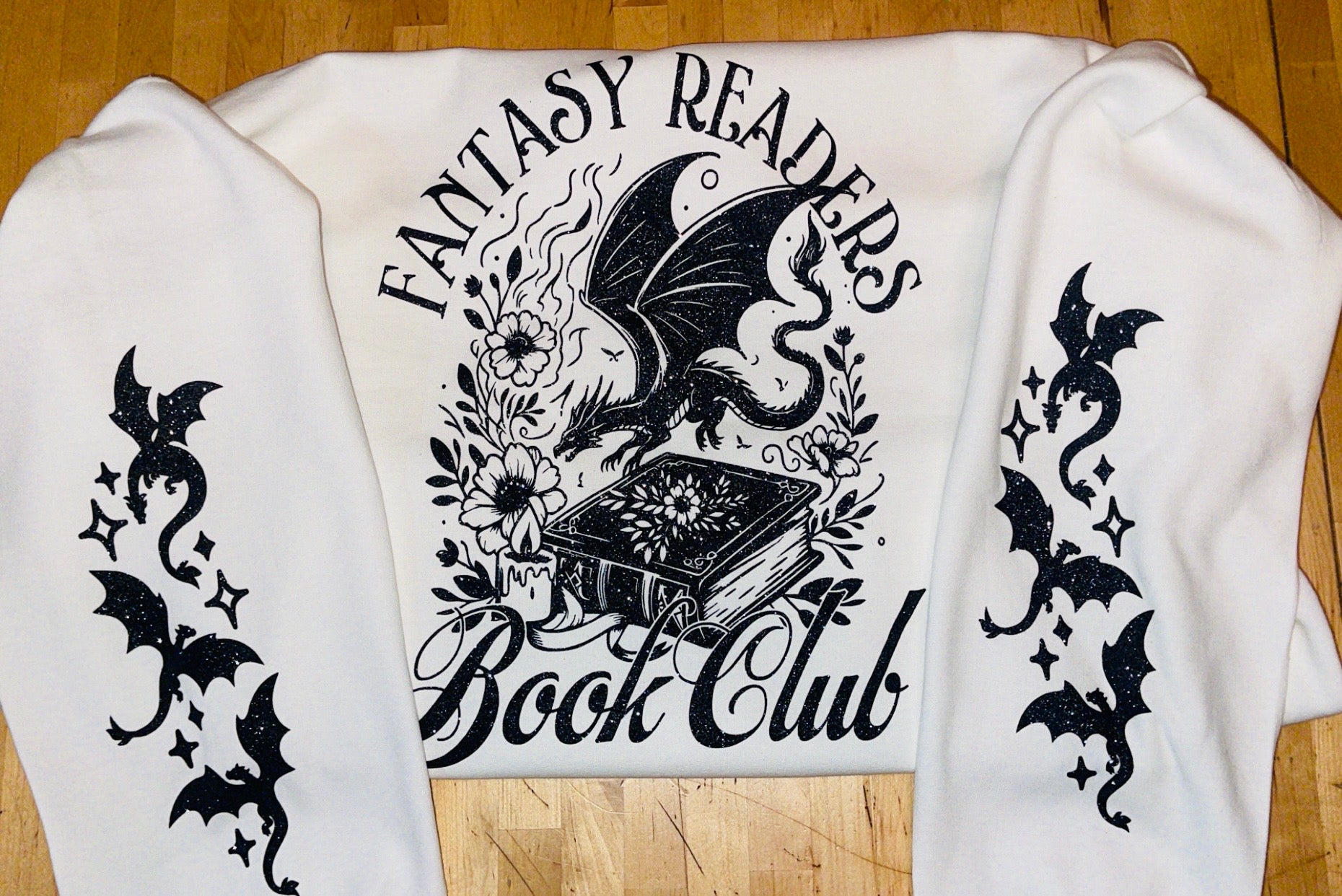 ✨🐉 Bookish & Magical – Fantasy Readers Book Club Sparkly Sweatshirt 🤍🖤