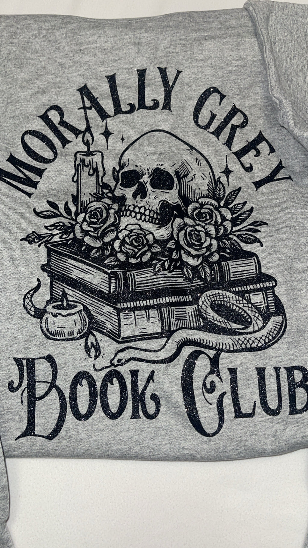 ✨ Morally Grey Book Lover Sweatshirt – Sparkly w/ Bows ✨🖤