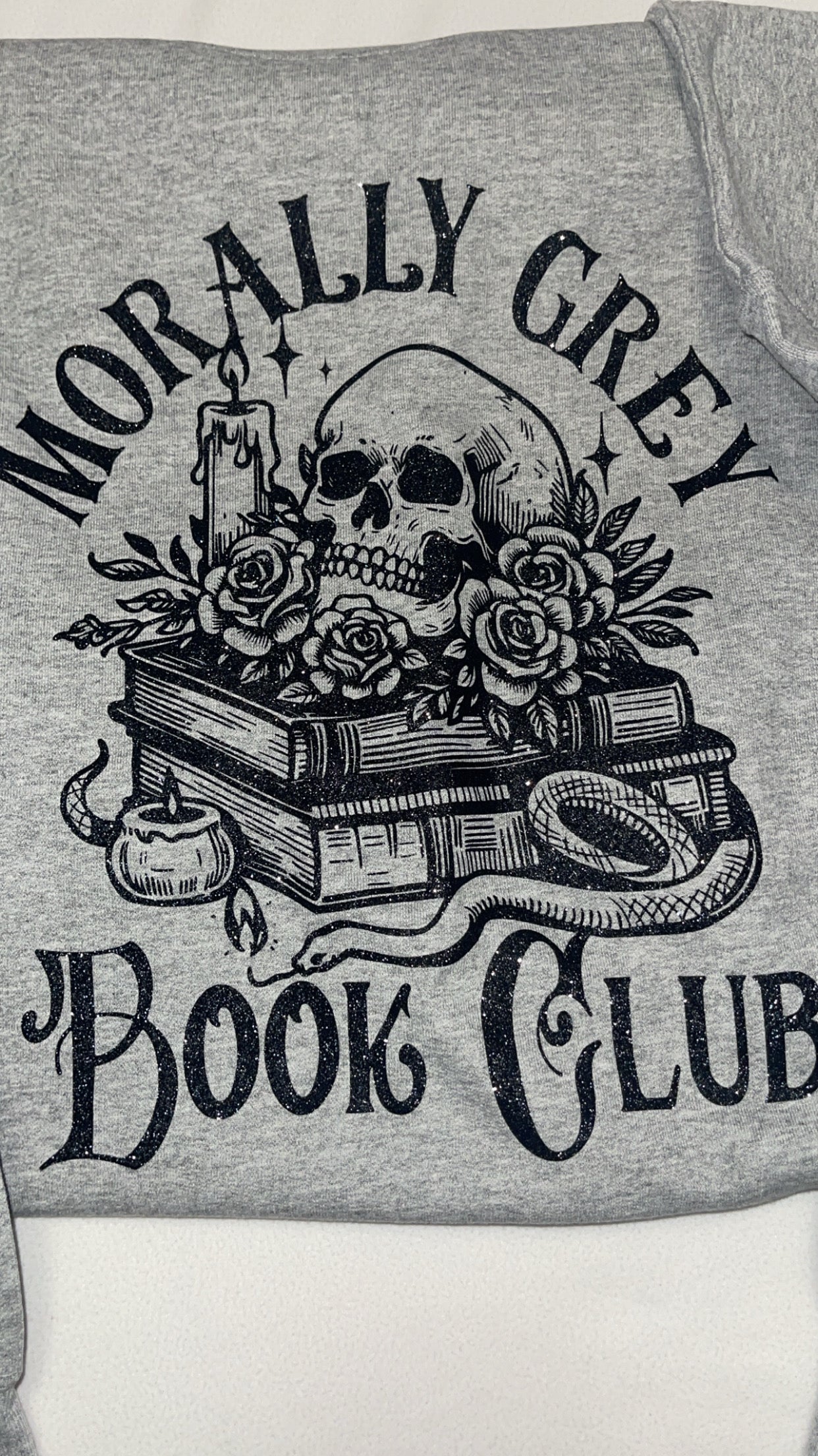 ✨ Morally Grey Book Lover Sweatshirt – Sparkly w/ Bows ✨🖤