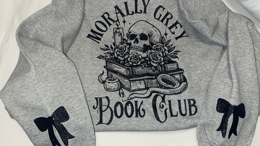 ✨ Morally Grey Book Lover Sweatshirt – Sparkly w/ Bows ✨🖤
