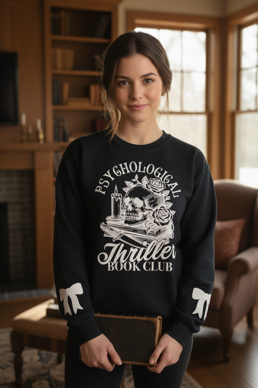 Psychological Thriller Book Club Sparkly Sweatshirt 🖤🤍